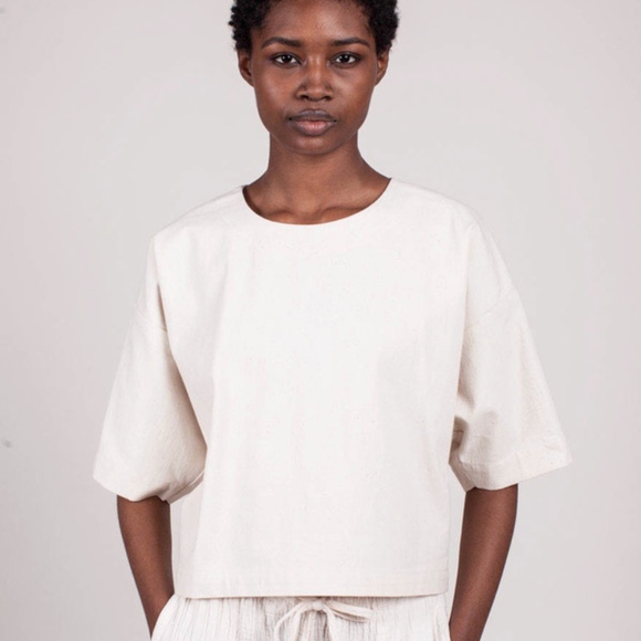 Caron Callahan Boxy Cotton Canvas Top Button Back - Picture 4 of 8